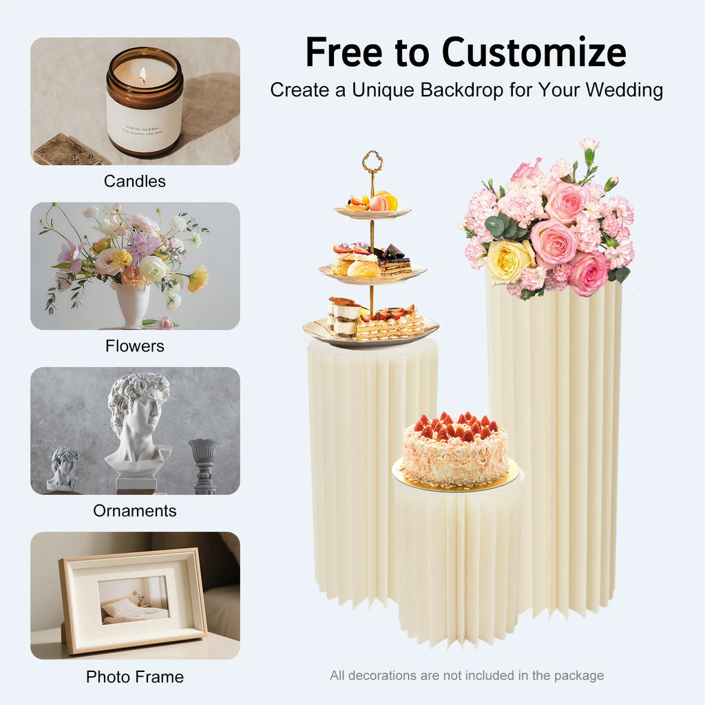 3PCS Foldable Cardboard Centerpiece Display Foldable Paper Columns Cylinder Cardboard Flowers Stand for Wedding Party Garden