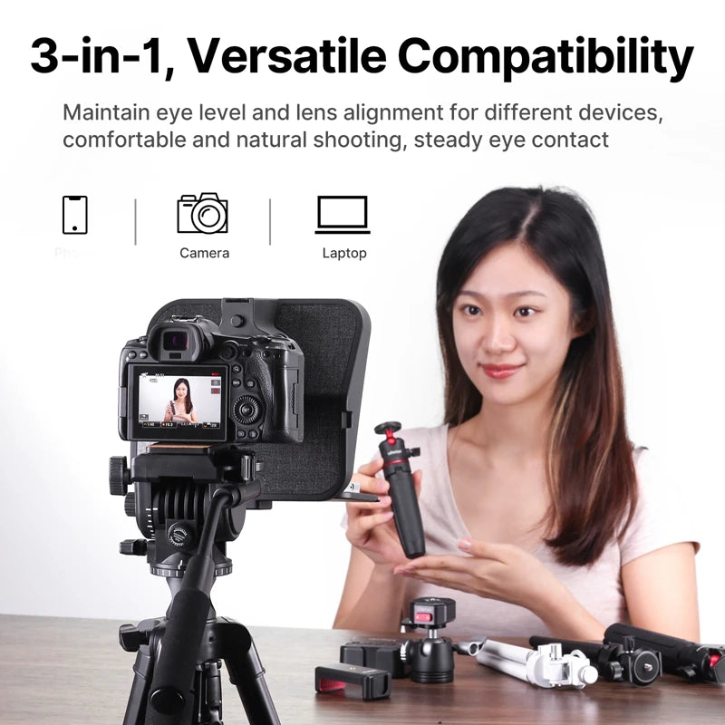 Ulanzi RT02 Portable Teleprompter – Mini Collapsible Prompter for DSLR, Phone & Tablet | Live Streaming & Video Recording