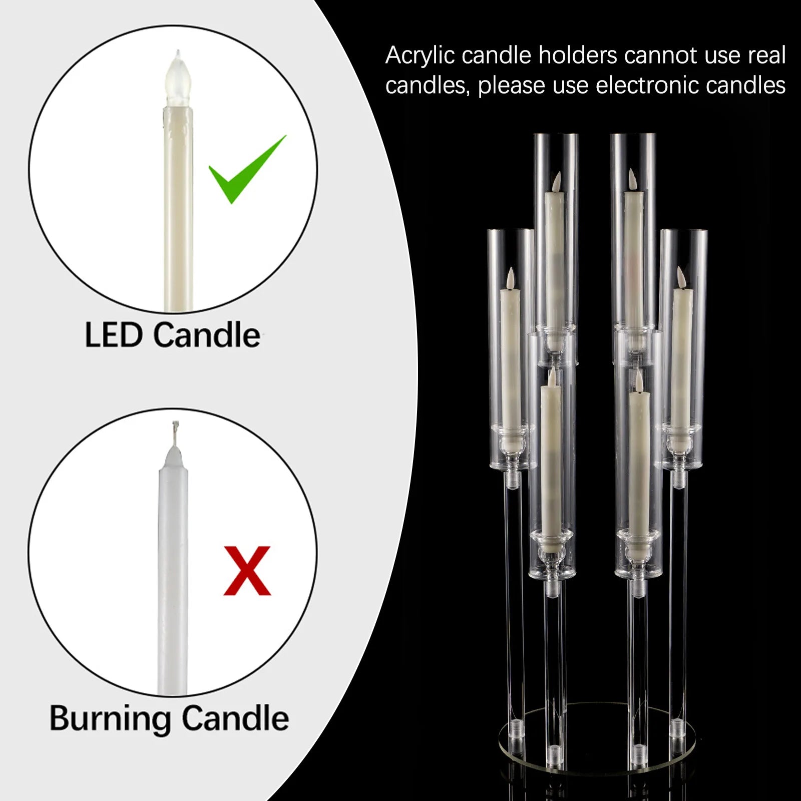 10Pcs Clear 6 Arm Candelabra Taper Candle Holder For Wedding Party Dining Table Banquet Event Decor
