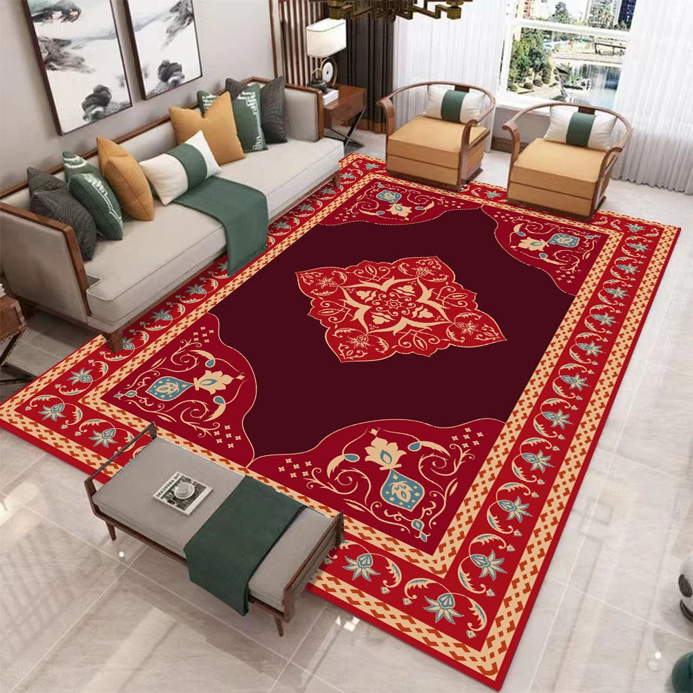 European Retro Geometric Area Rug | Soft Washable Non-Slip Mat for Living Room & Bedroom