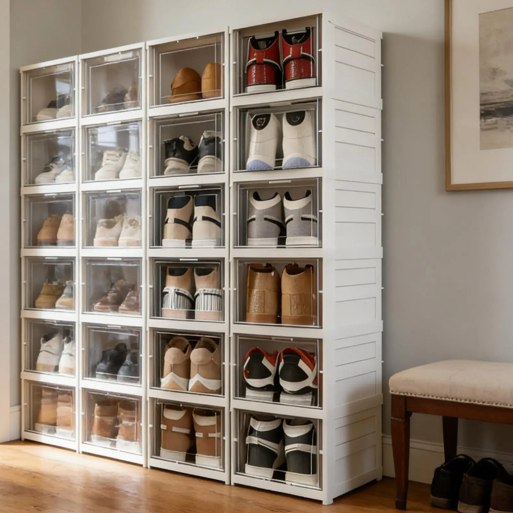 Foldable Clear Shoe Storage Box – Stackable 1–6 Layer Dustproof Organiser for Closet, Dorm & Apartment