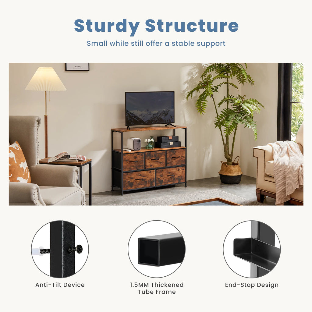 JHK TV Stand & Dresser with 5 Fabric Drawers — Fits Up to 45" TV, 39.7"W, Lightweight & Multi-Room