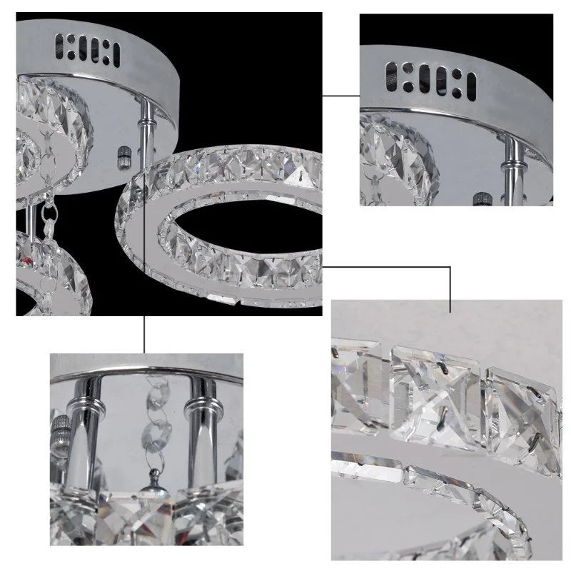 Modern LED Crystal Ring Chandelier | Dimmable | 3 or 5 Ring | Chrome Finish