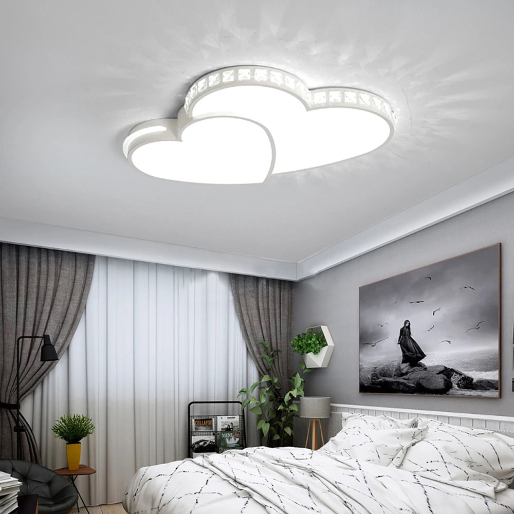 Heart-Shaped Crystal LED Ceiling Light — 24W Flush Mount, 20.5" × 15.7", Kids’ Room & Bedroom Lamp