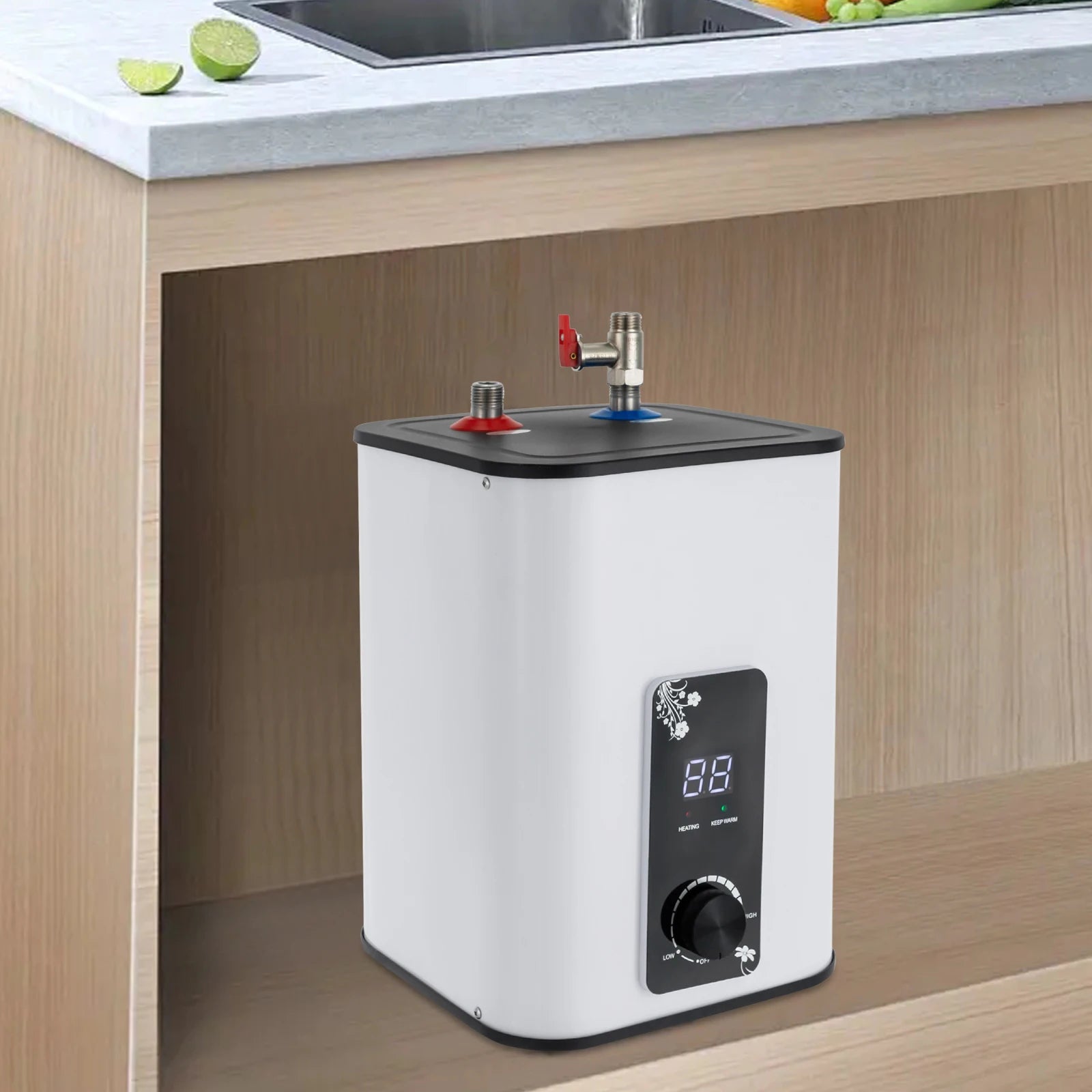 1500W 8L Electric Water Heater Instant Under Sink Stainless Steel Tank Fast Heating IPX4 Safe for Kitchen Bathroom RV SY-8