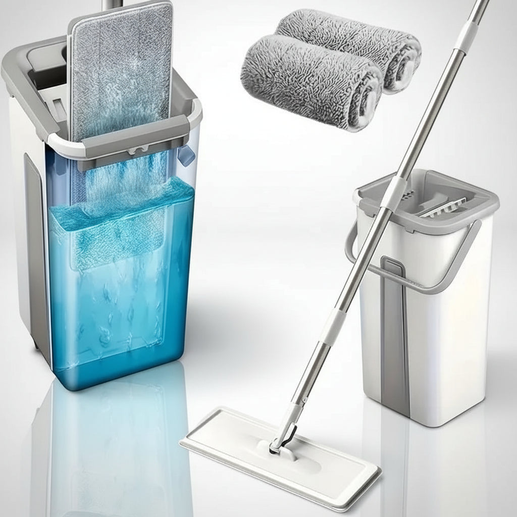AEHOME Hands-Free Flat Mop & Bucket Set – 360° Swivel, 4 Reusable Microfiber Pads, Long Handle