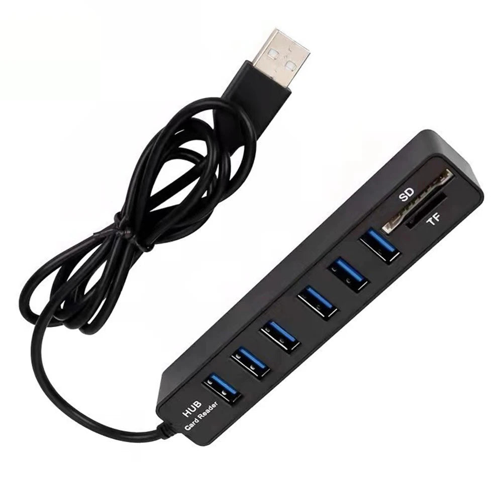 APWIKOGER 8-in-1 USB 2.0 Hub | 6 USB Ports + SD & TF Card Reader