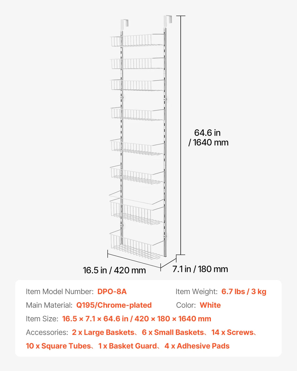 SucceBuy Over-Door Pantry Organizer | 6/8/9/10-Tier Heavy-Duty Steel Spice Rack