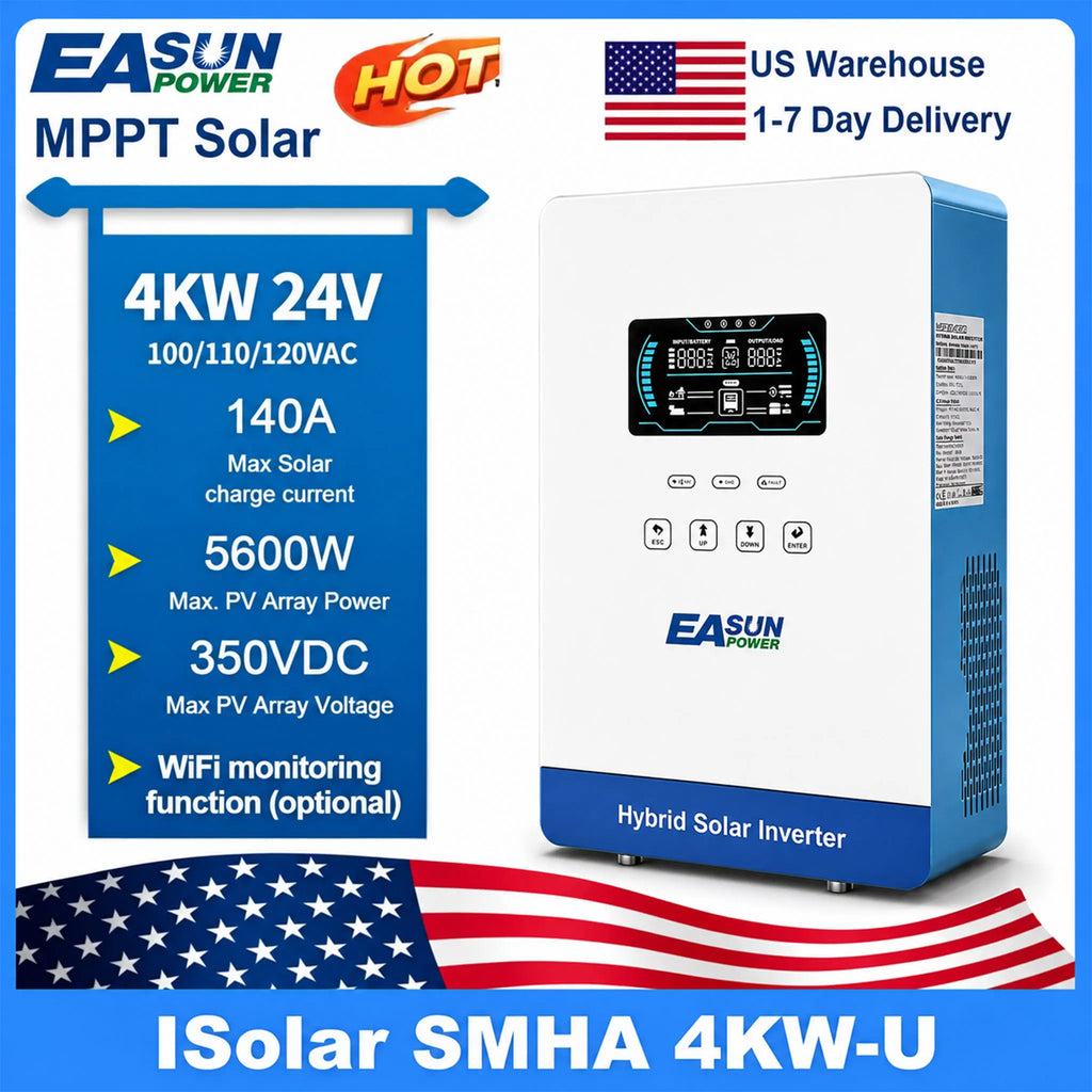 EASUN POWER 120V/220V 12KW hybrid solar inverter 48V photovoltaic split inverter with built-in 200A parallel solar charging con