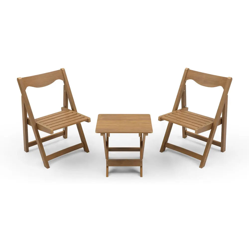 LISM Foldable Outdoor Bistro Set – Teak & HIPS Rectangular Table with 2 Chairs for Patio, Garden & Balcony