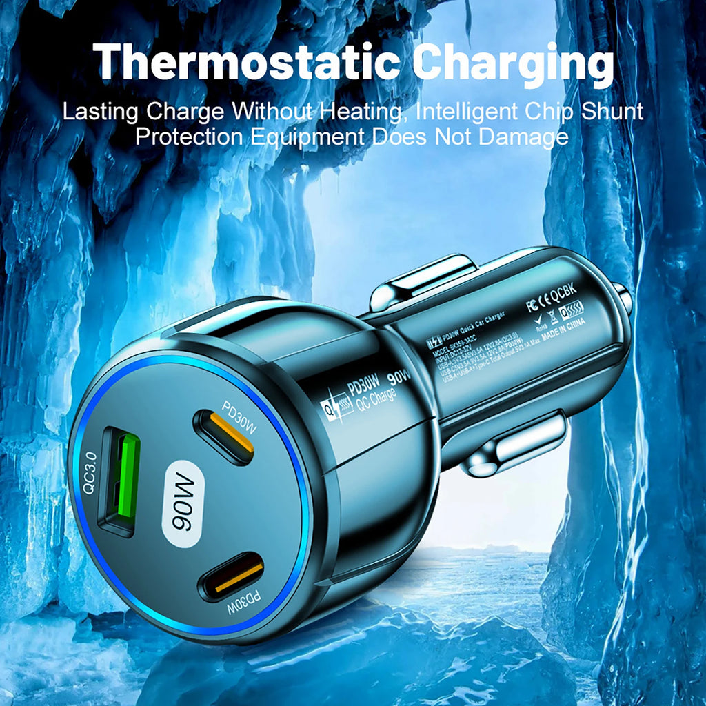 Quick Charge 3 Ports USB Type C Fast Charger USB PD Car Charger 3.0 Car Phone Adapter for IPhone Samsung Phone 13 12 Pro Max