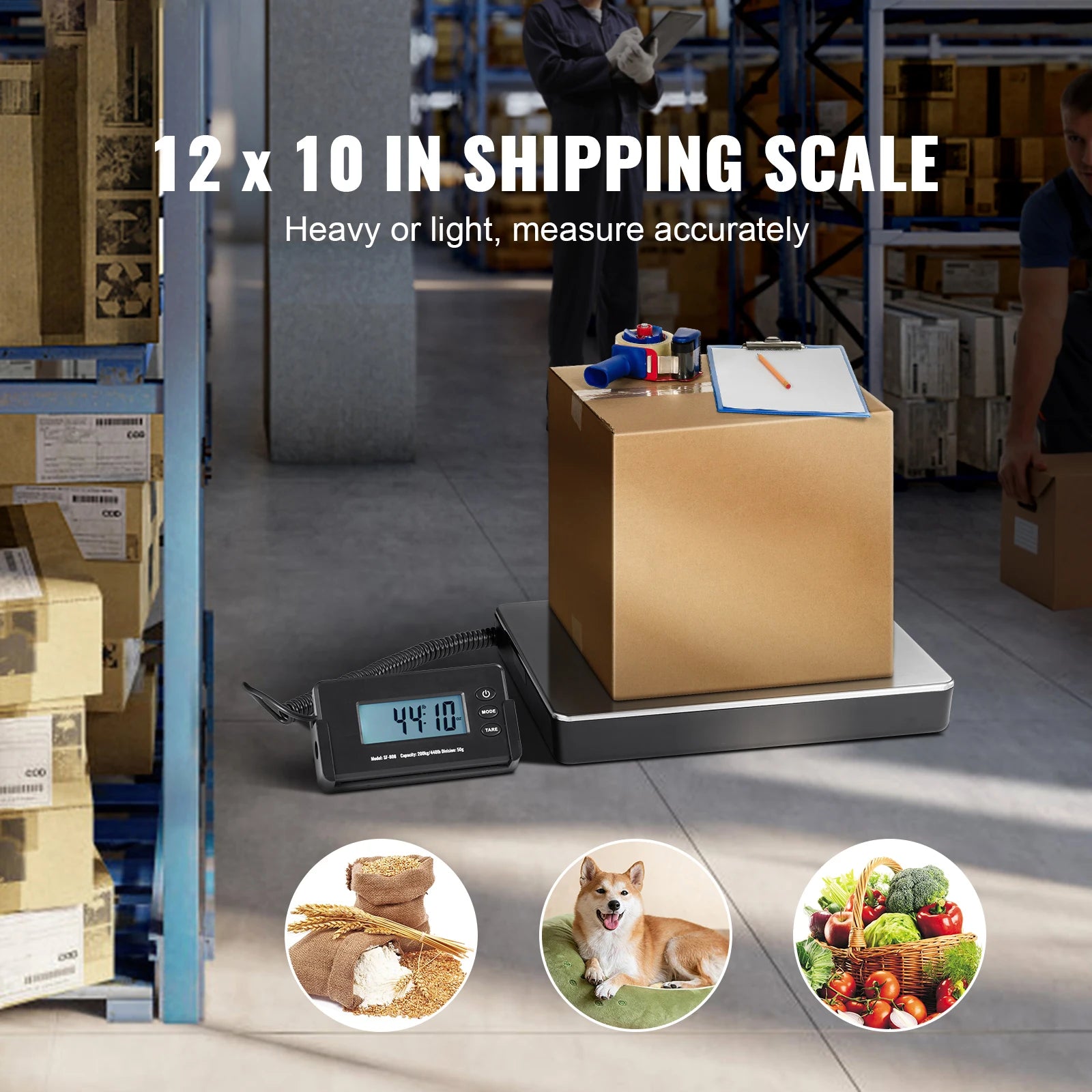 SucceBuy 440lbs Digital Shipping Scale with Timer Tare Function HD LCD Screen Portable Package Postal Scale for Home Post Office