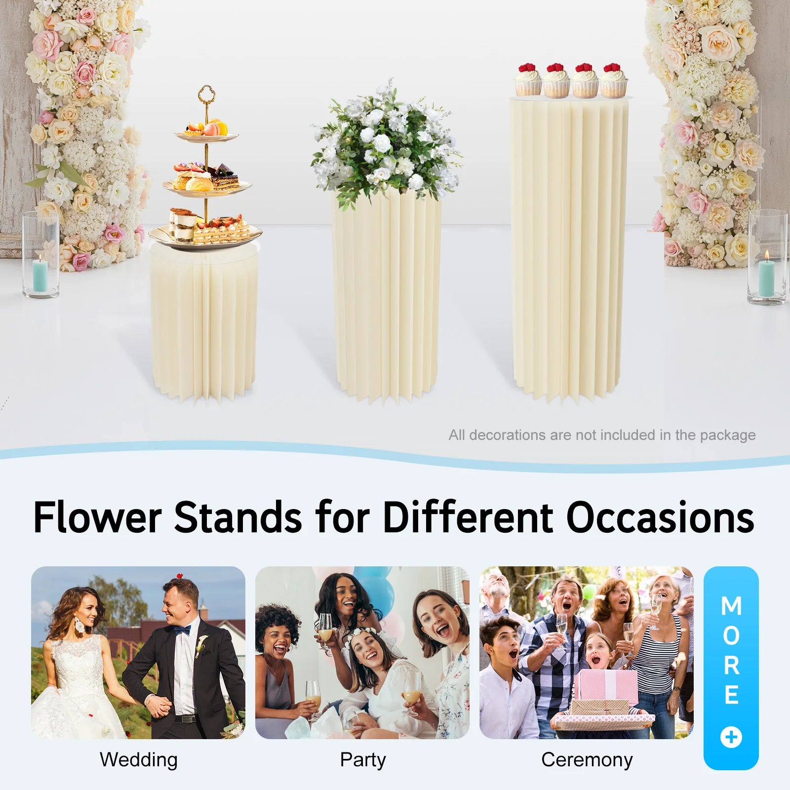 3PCS Foldable Cardboard Centerpiece Display Foldable Paper Columns Cylinder Cardboard Flowers Stand for Wedding Party Garden