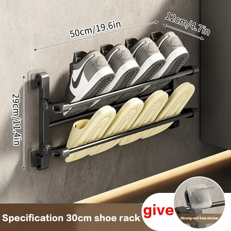 Wall-Mounted Folding Shoe Rack – No-Drill Bathroom Storage Organizer
