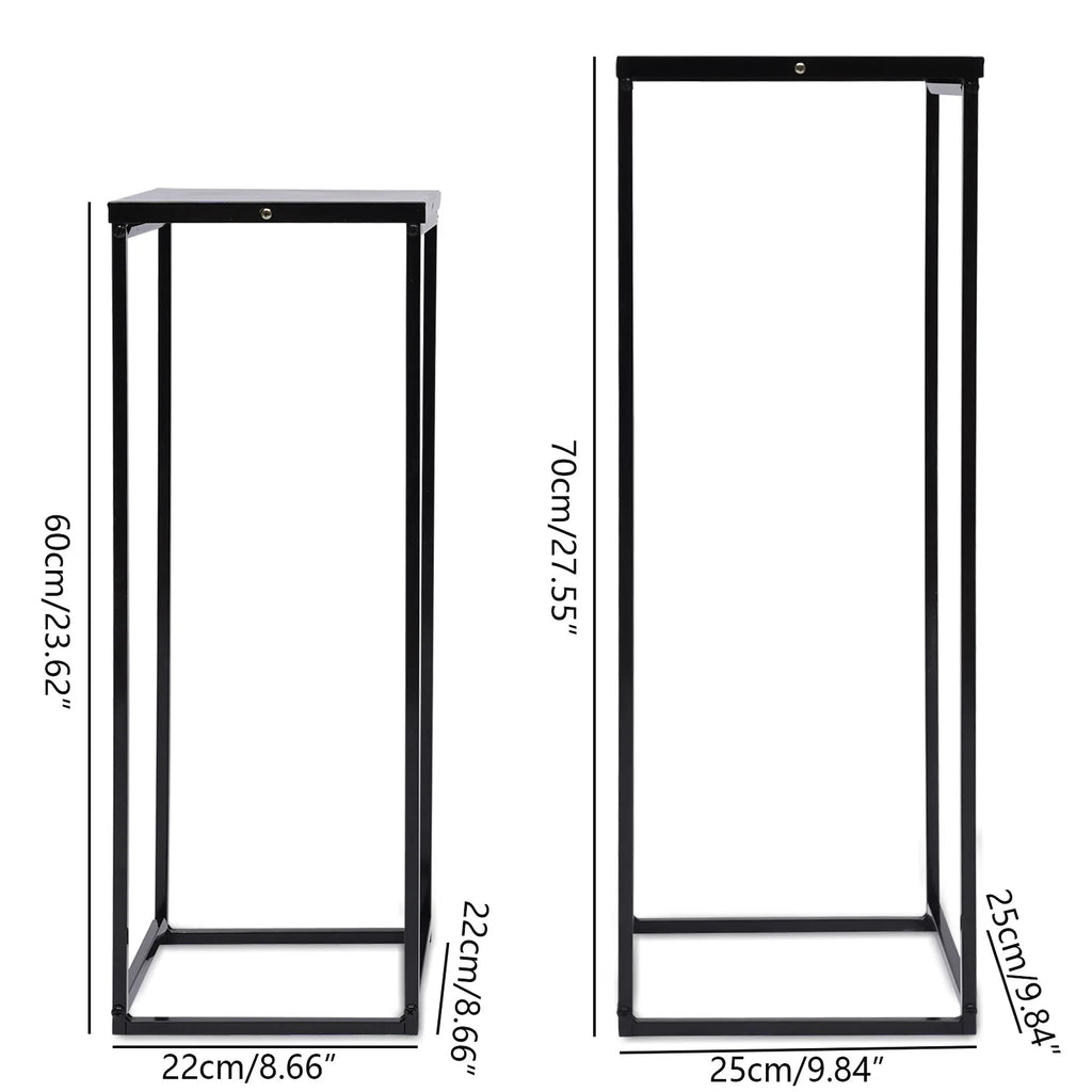 Black Metal Square Plant Stand – Set of 2, Durable Flower Holder Rack for Living Room, Patio & Garden Decor