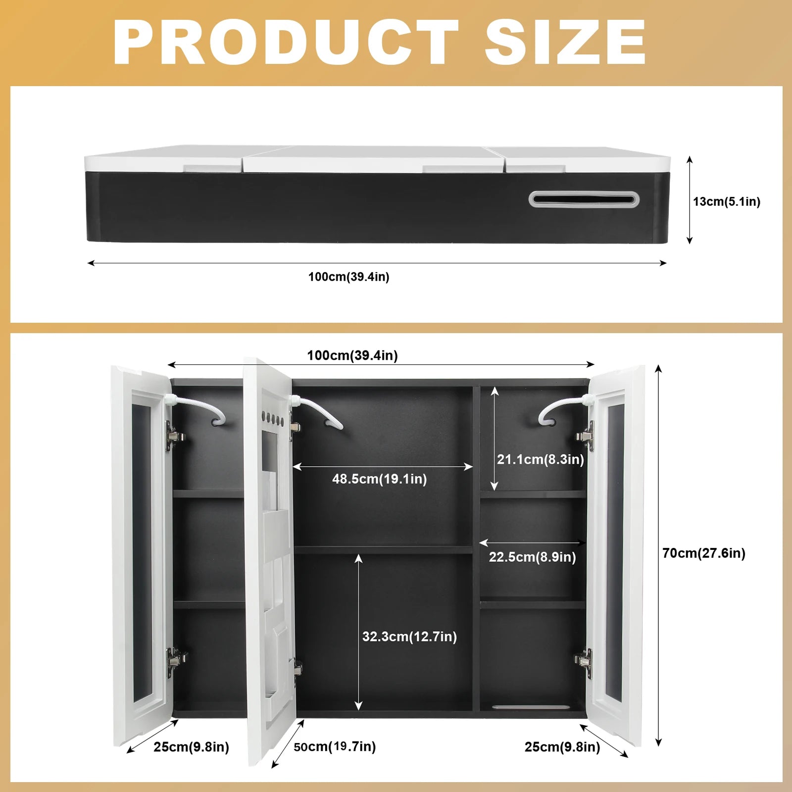 Large LED Medicine Cabinet with Mirror — 2-Door Wall Mount, 5-Compartment Storage, Defogging