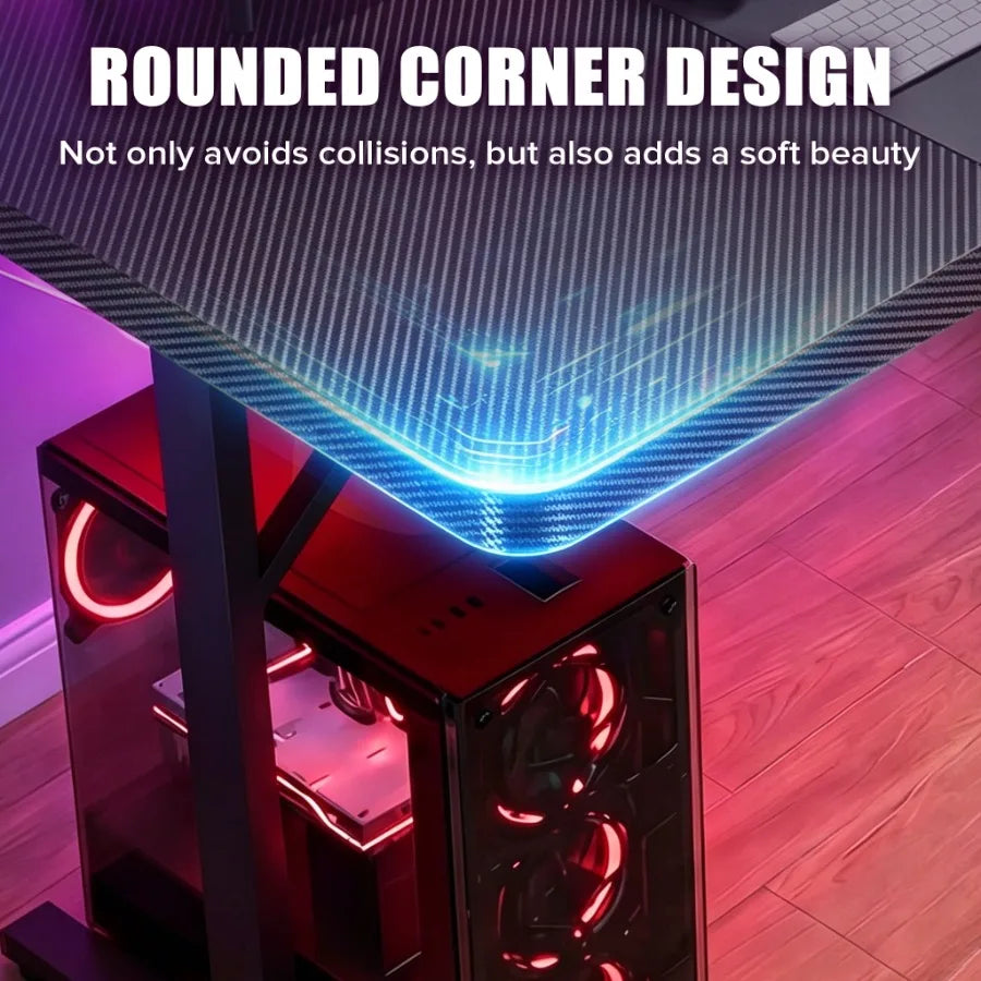 55" Gaming Desk with Smart APP and Remote RGB Lights Carbon Fiber Surface Computer Table with Full Mouse Pad and Headphone Hook