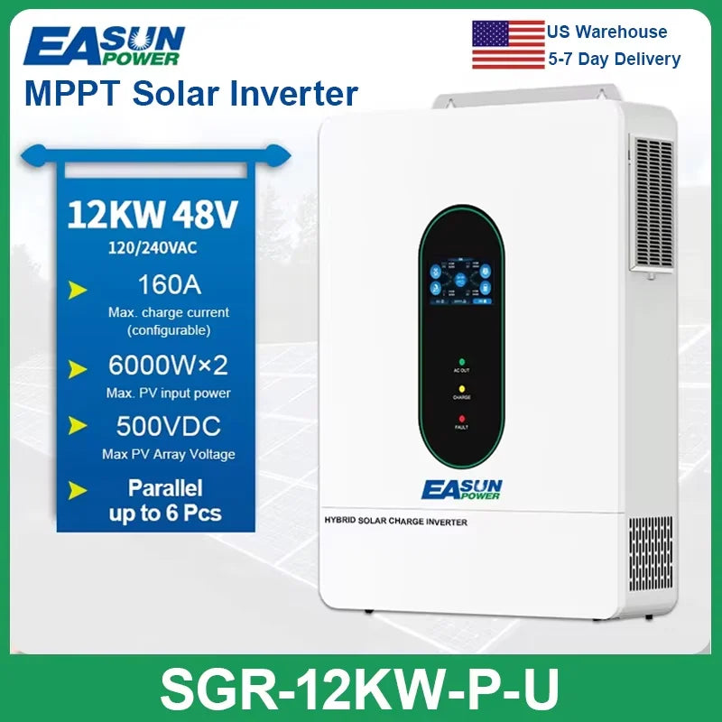 EASUN POWER 120V/220V 12KW hybrid solar inverter 48V photovoltaic split inverter with built-in 200A parallel solar charging con
