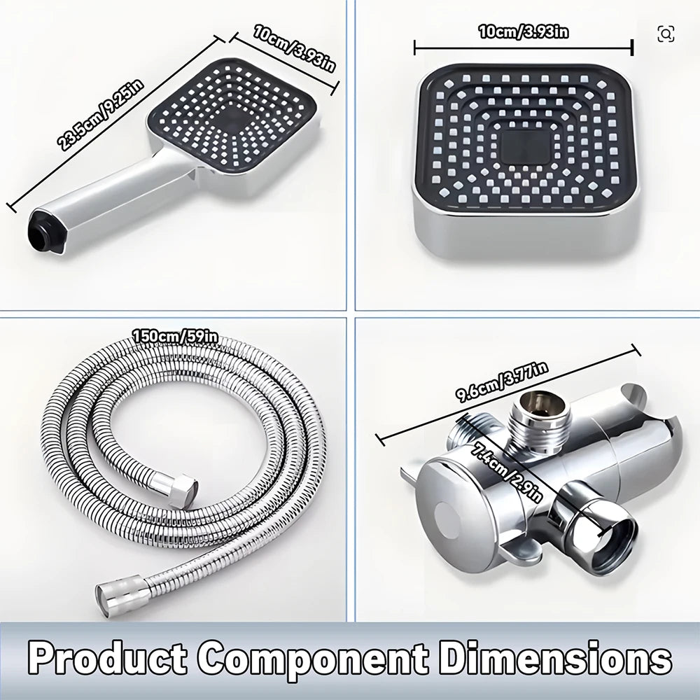2-in-1 High-Flow Shower Head Set - Wall-Mounted Rainfall & Handheld with T-Valve & Long Hose