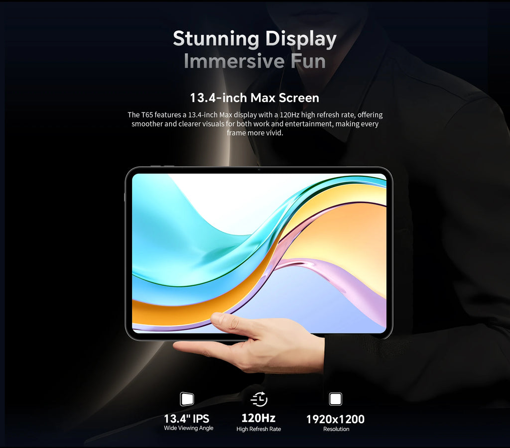 Teclast T65 Tablet 13.4" 2K 120Hz Android 16 Tablets Unisoc T7280 Octa Core Max 26GB RAM 128GB ROM 8000mAh 4G LTE