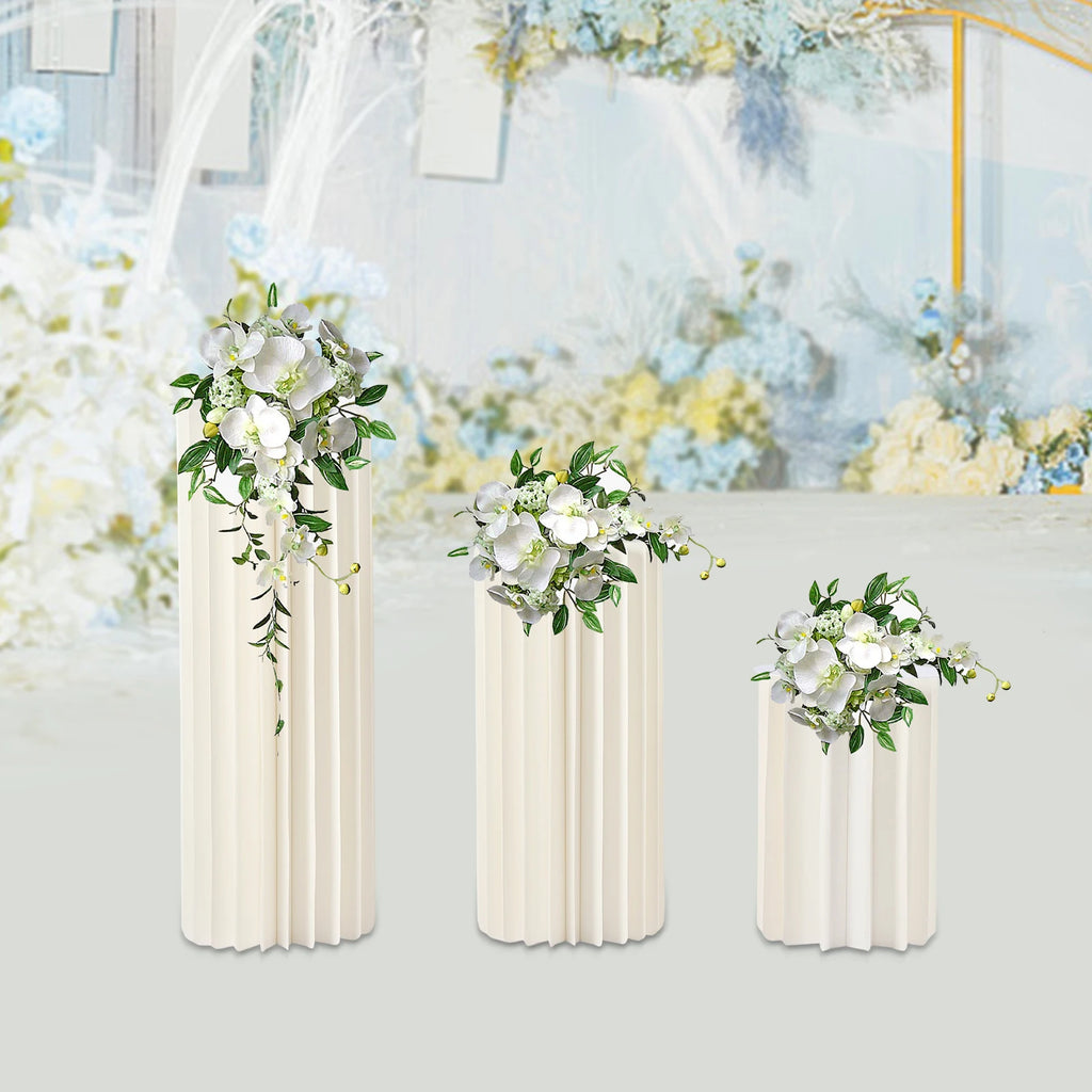 3PCS Wedding Party Flower Stand Cylinder Foldable Cardboard Centerpiece Dessert Table Columns Display Stand 40+60+80cm