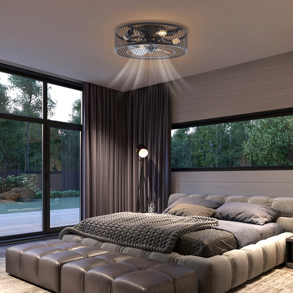 18" Ceiling Fan with Light — Black, Remote Control, 4 × E26/E27, 3-Speed, 1/2/4/8h Timer, Indoor