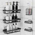 6-Pack Self-Adhesive Shower Caddy Shelves — No-Drill Black Metal Bathroom Organizer Rack