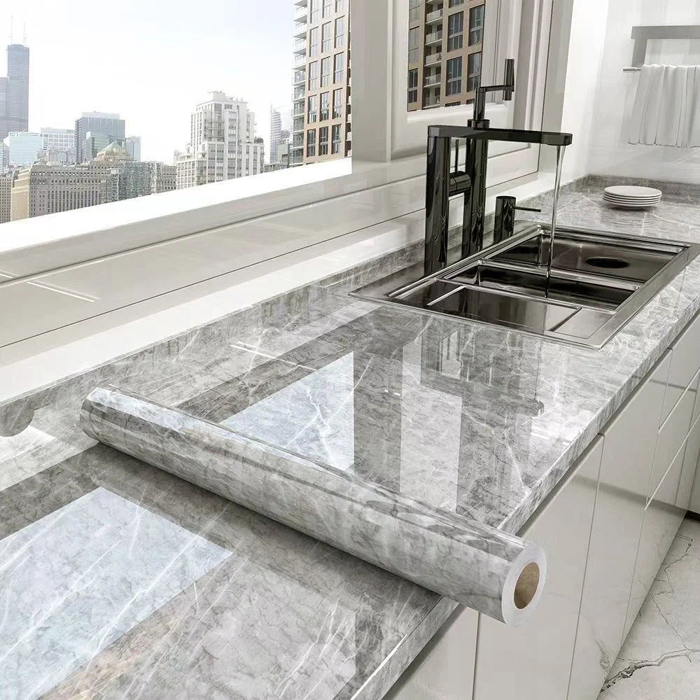 Marble Peel & Stick Wallpaper - Waterproof Oil-Proof Self-Adhesive PVC Film for Kitchen, Countertops & Cabinets