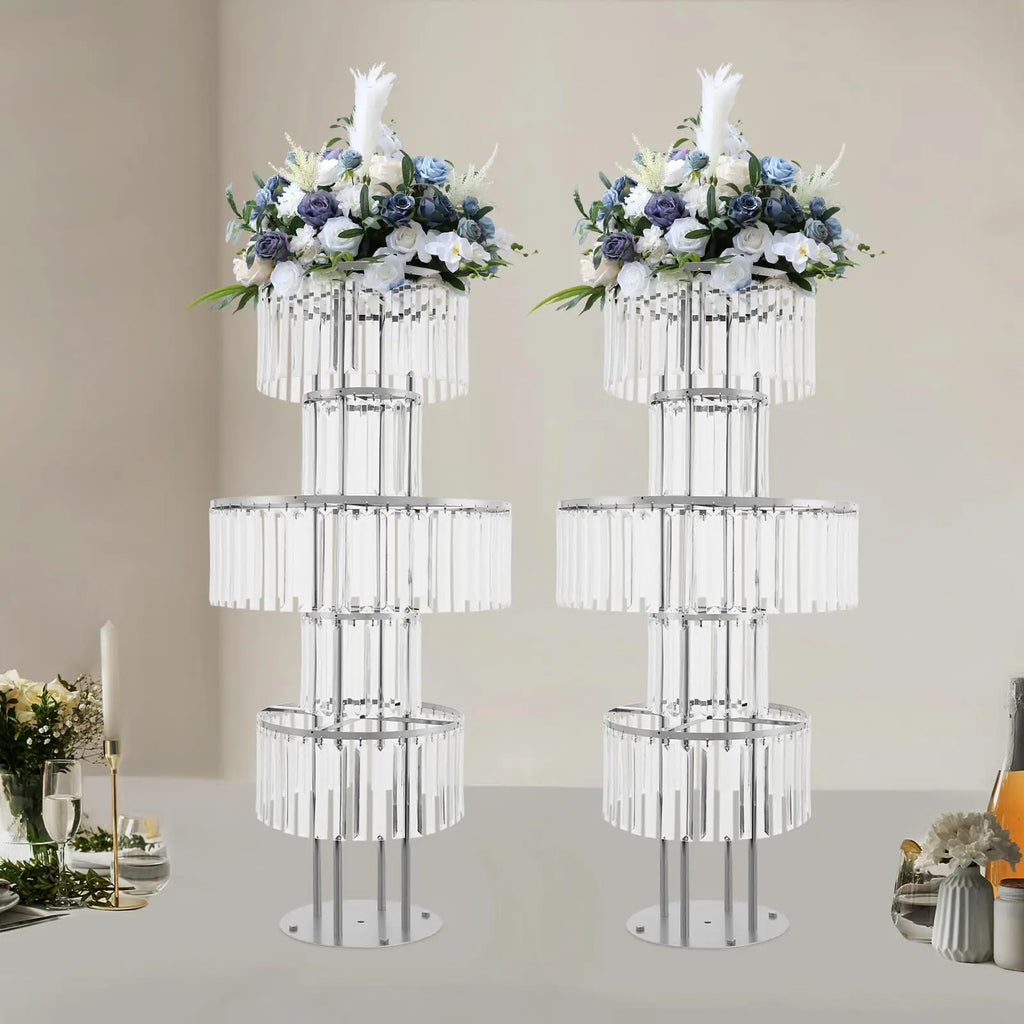 5-Tier Crystal Chandelier Flower Stand | Set of 2 | 43.3" Tall