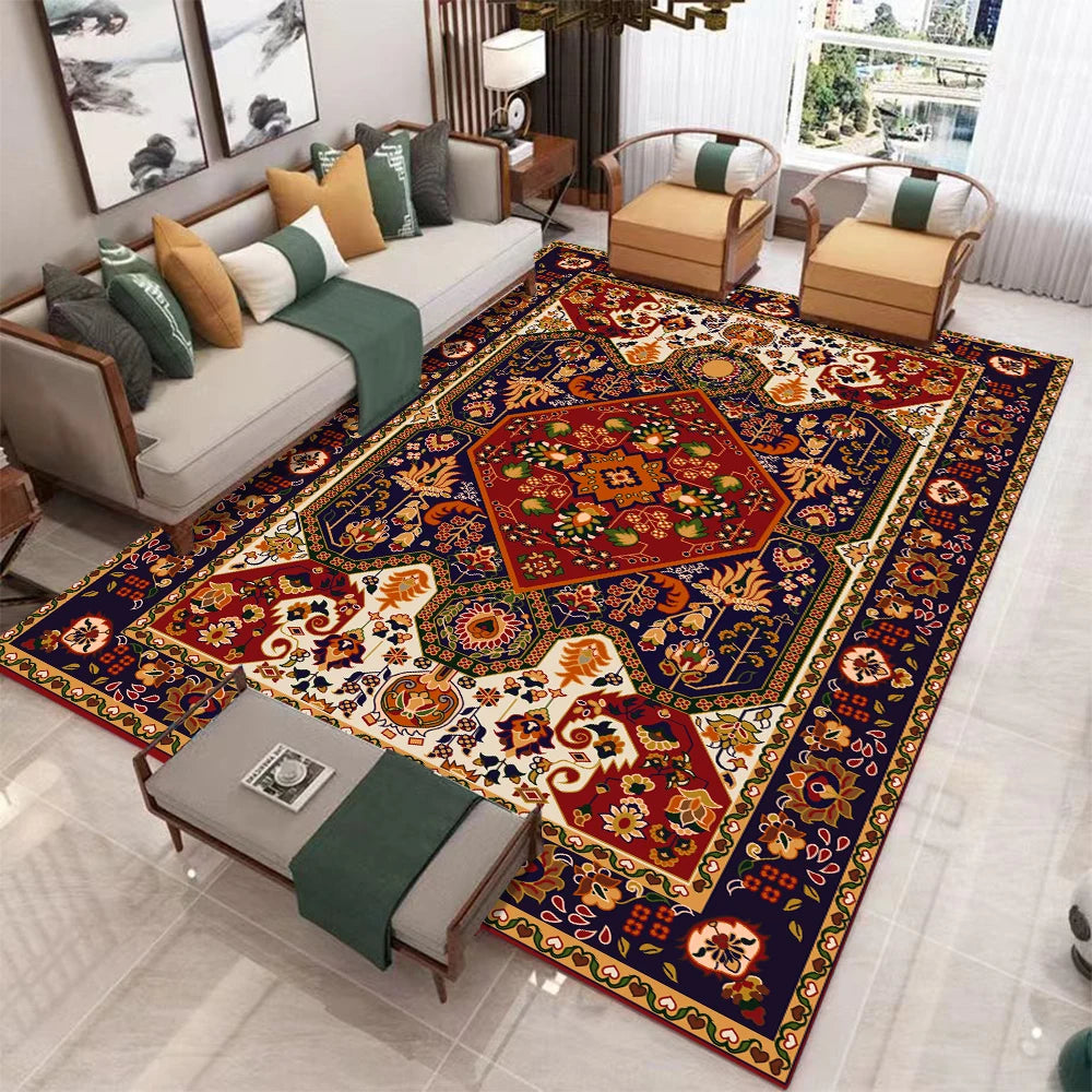 European Retro Geometric Area Rug | Soft Washable Non-Slip Mat for Living Room & Bedroom