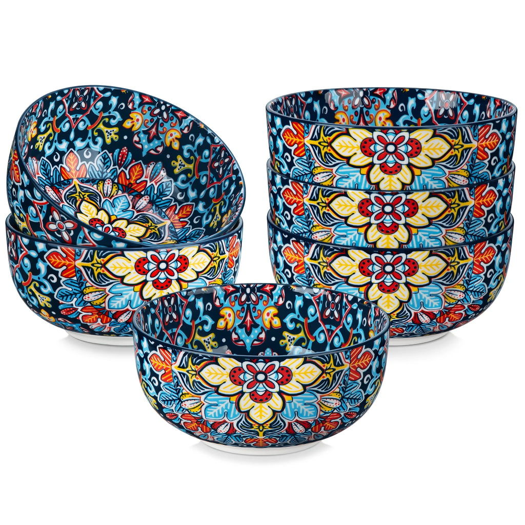 Vancasso Bohemian Ceramic Bowl Set – 6 or 12 Piece, 28 oz Porcelain Bowls for Cereal, Soup, Salad & Pasta