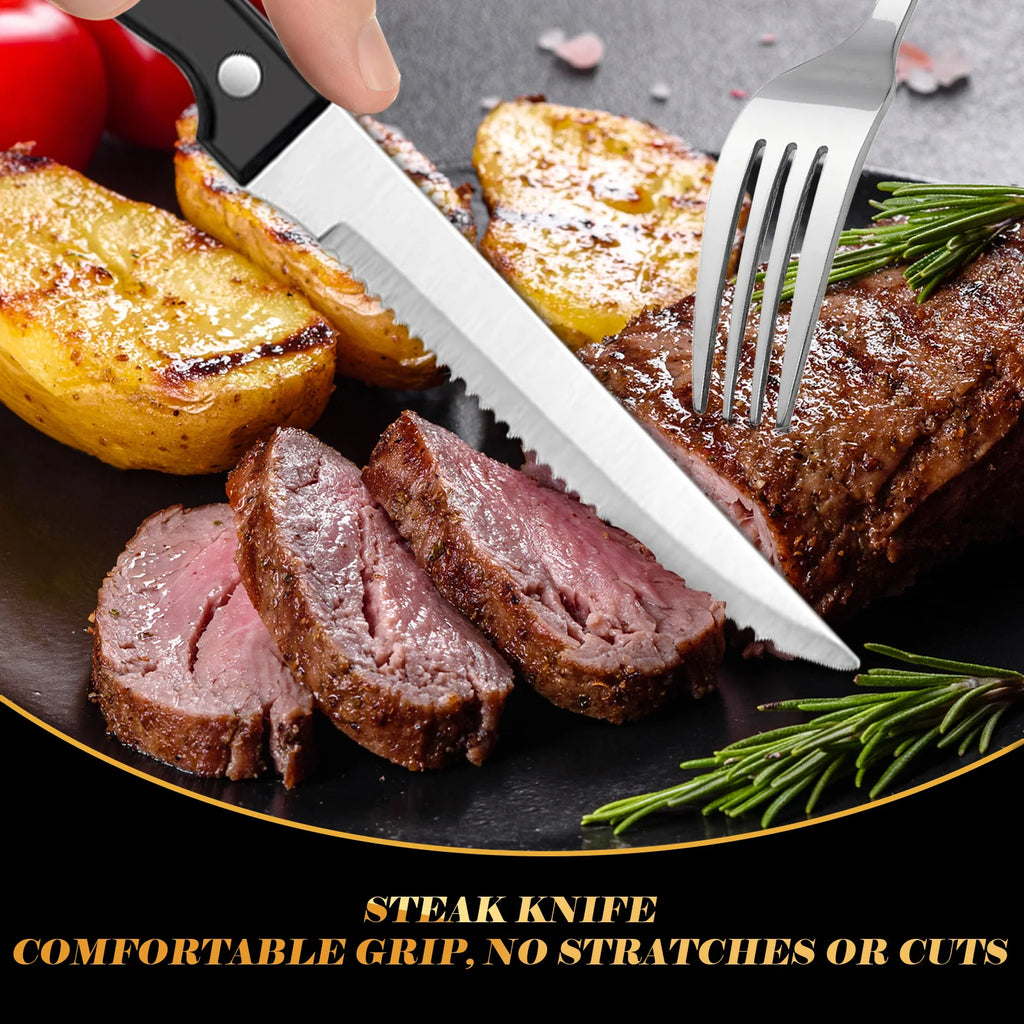 24-Piece Mirror Polished Stainless Steel Flatware Set — Service for 4 with Steak Knives, Dishwasher Safe