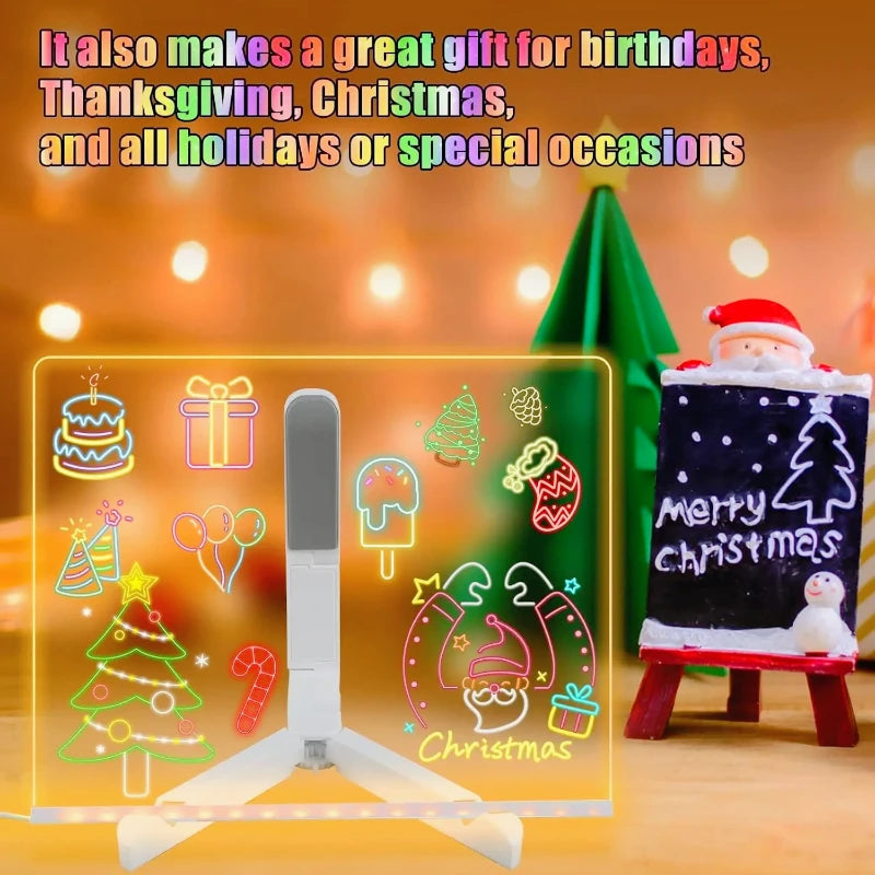 LED Acrylic Light-Up Message Board with 7 Colour Pens | DIY Drawing & Night Light for Kids