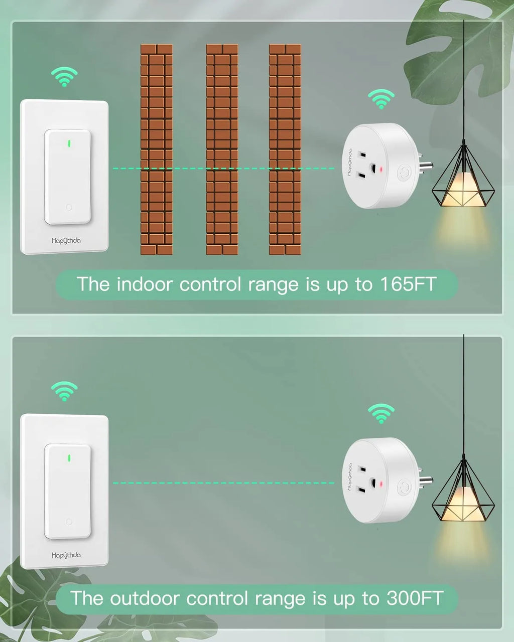 Wireless Wall Switch 300ft RF Range 15A 1500W Remote Control Outlet Switch for Household Appliances