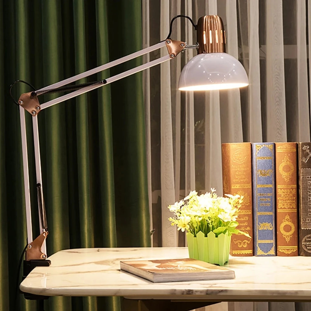 Vintage Clamp Desk Lamp – Foldable Telescopic Arm, 60–180cm Height, E27 for Studio, Reading & Nail Art