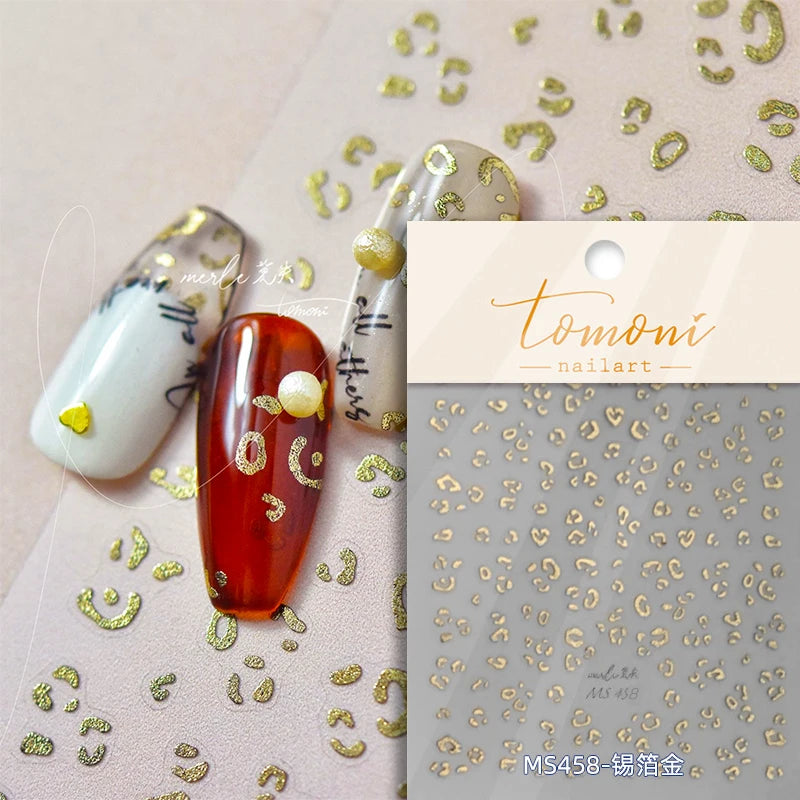 Retro Animal Print Gold Stamped Stars Flowers Geometric Nail Art Stickers Leopard Print Zebra Stripes Cow Print Manicure Decals