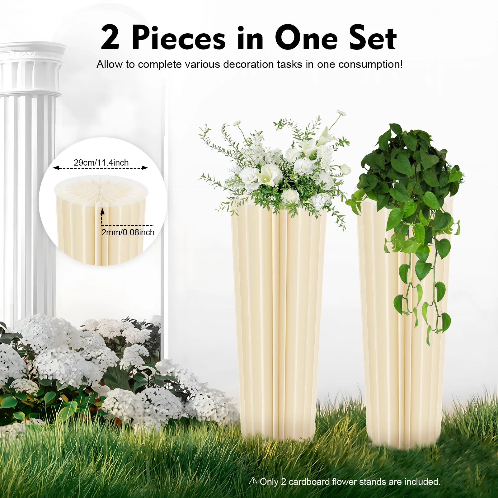 2PCS Honeycomb Cardboard Cylinder Pedestal Stands | 100cm Tall | 110lb Capacity