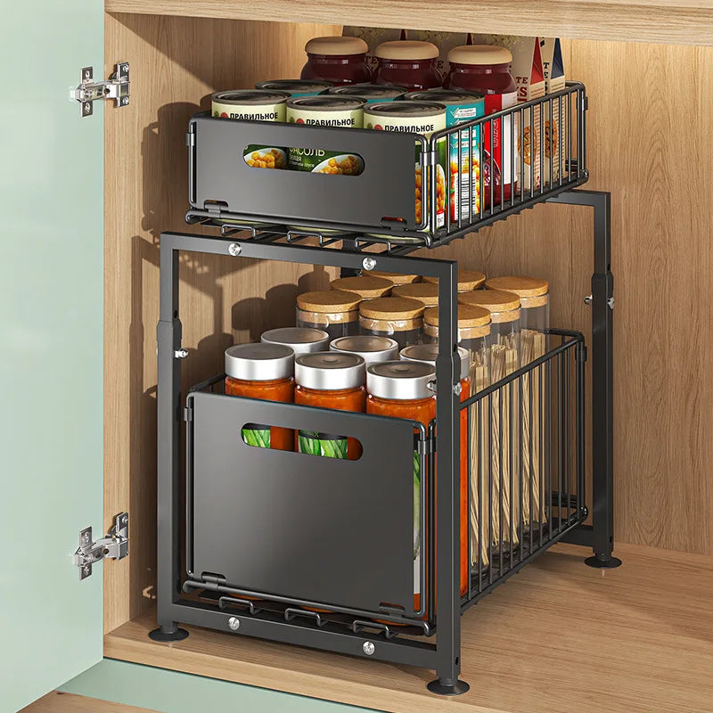 AEHOME 2-Tier Slide-Out Cabinet Organizer | Heavy Duty Steel, Under Sink Storage for Kitchen & Bathroom