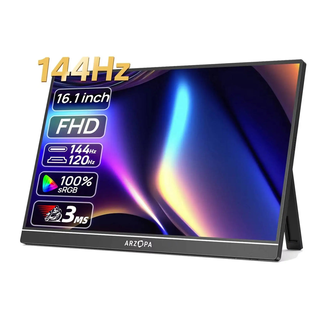 ARZOPA 16.1 Inches Portable Gaming Monitor 144Hz 100% SRGB 1080P FHD IPS Screen Second Screen for Switch, Xbox, PS5, Laptop, Mac