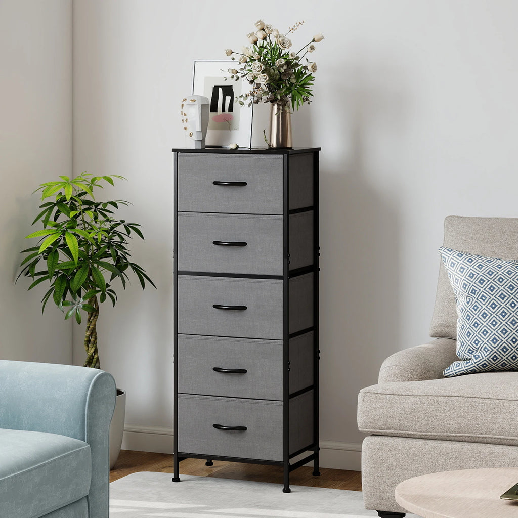 JHK 5-Drawer Fabric Dresser — 48" Tall Chest of Drawers for Bedroom, Closet & Living Room