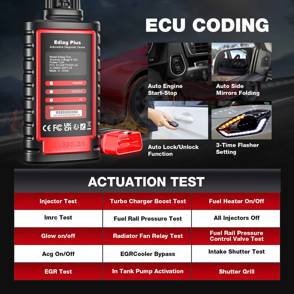 KINGBOLEN Ediag Plus Thinkdiag 2 OBD2 Scanner Support CAN FD 16 Reset Bidirectional Control ECU Coding OBD2 Diagnostic Scanner