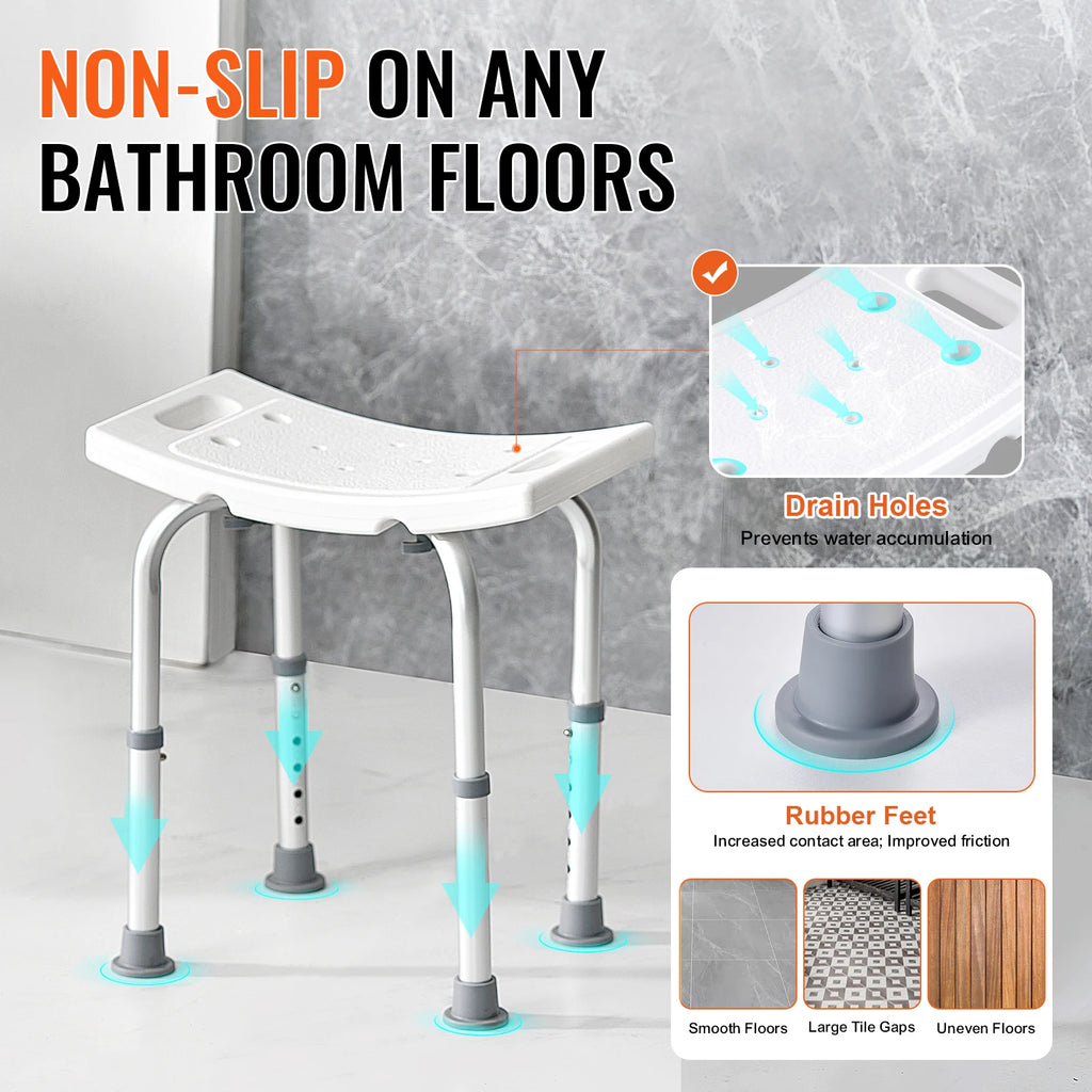 Adjustable Shower Chair with Built-In Handles — 350 lb Capacity, Non-Slip, Tool-Free Assembly