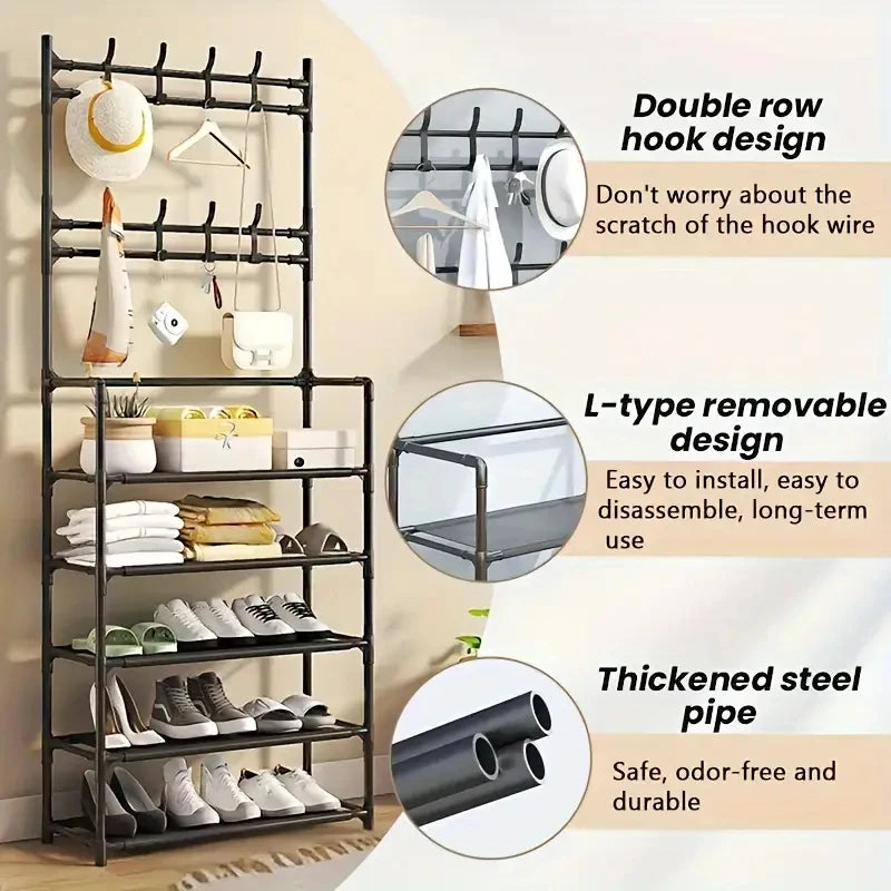 Hallway Clothes Hanger & Shoe Rack – Entryway Organiser for Shoes, Coats, Hats, Bags & Umbrellas