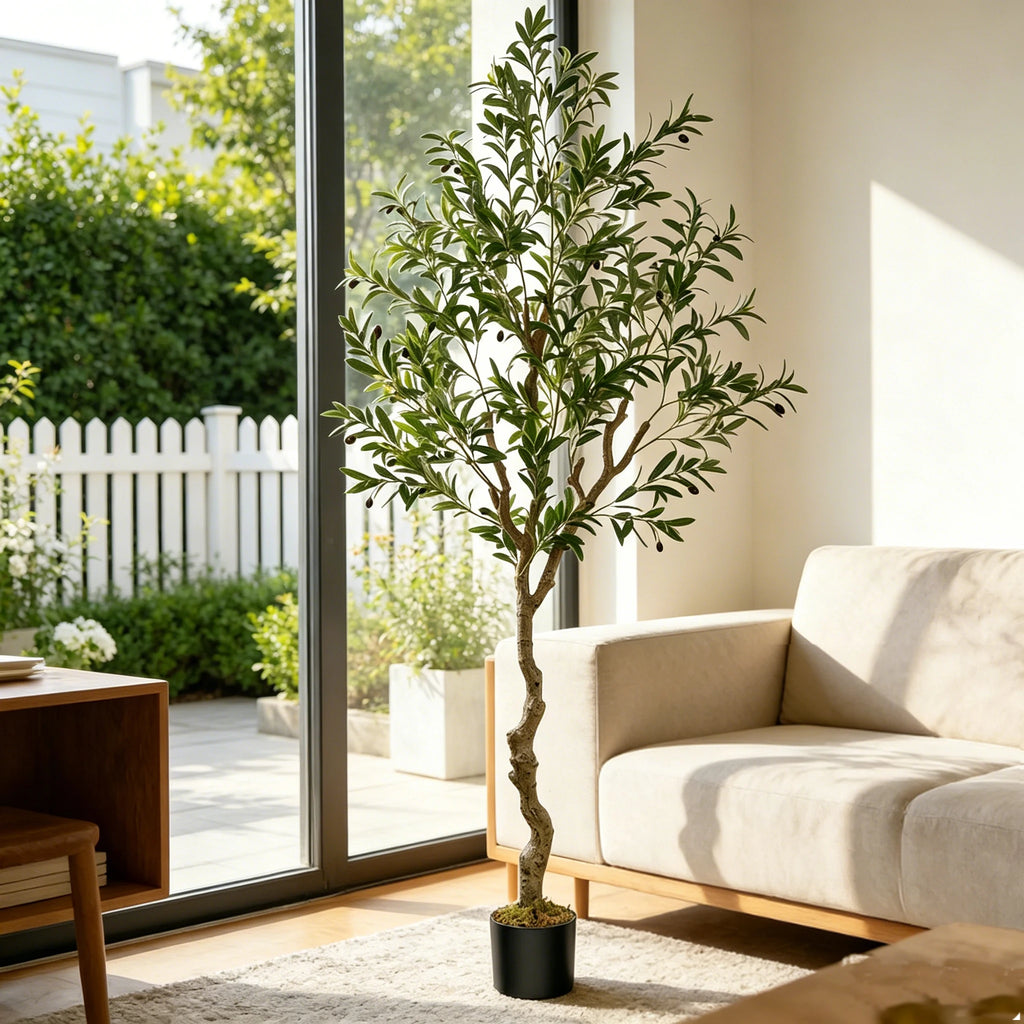 5/6/7/8 Olive Trees Artificial Indoor Faux Olive Tree with Black Pot Artificial Plants with Natural Wood Trunk and Lifelike Fruits for Home Office Decor