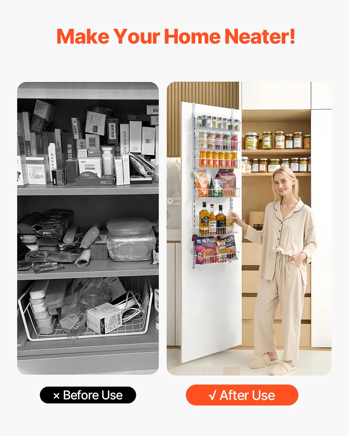 SucceBuy Over-Door Pantry Organizer | 6/8/9/10-Tier Heavy-Duty Steel Spice Rack