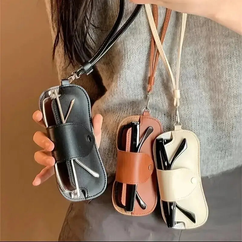 PU Leather Glasses Bag Sunglasses Case Portable Myopia Frame Protector Pouch Hanging Neck Lanyards Reading Eyewear Storage Box