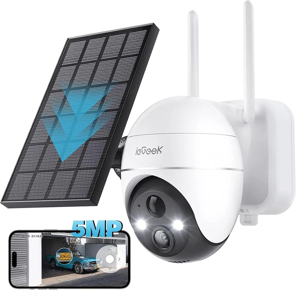 ieGeek 5MP Solar Outdoor WiFi Security Camera – 360° Pan/Tilt, Colour Night Vision, PIR Detection & Two-Way Audio