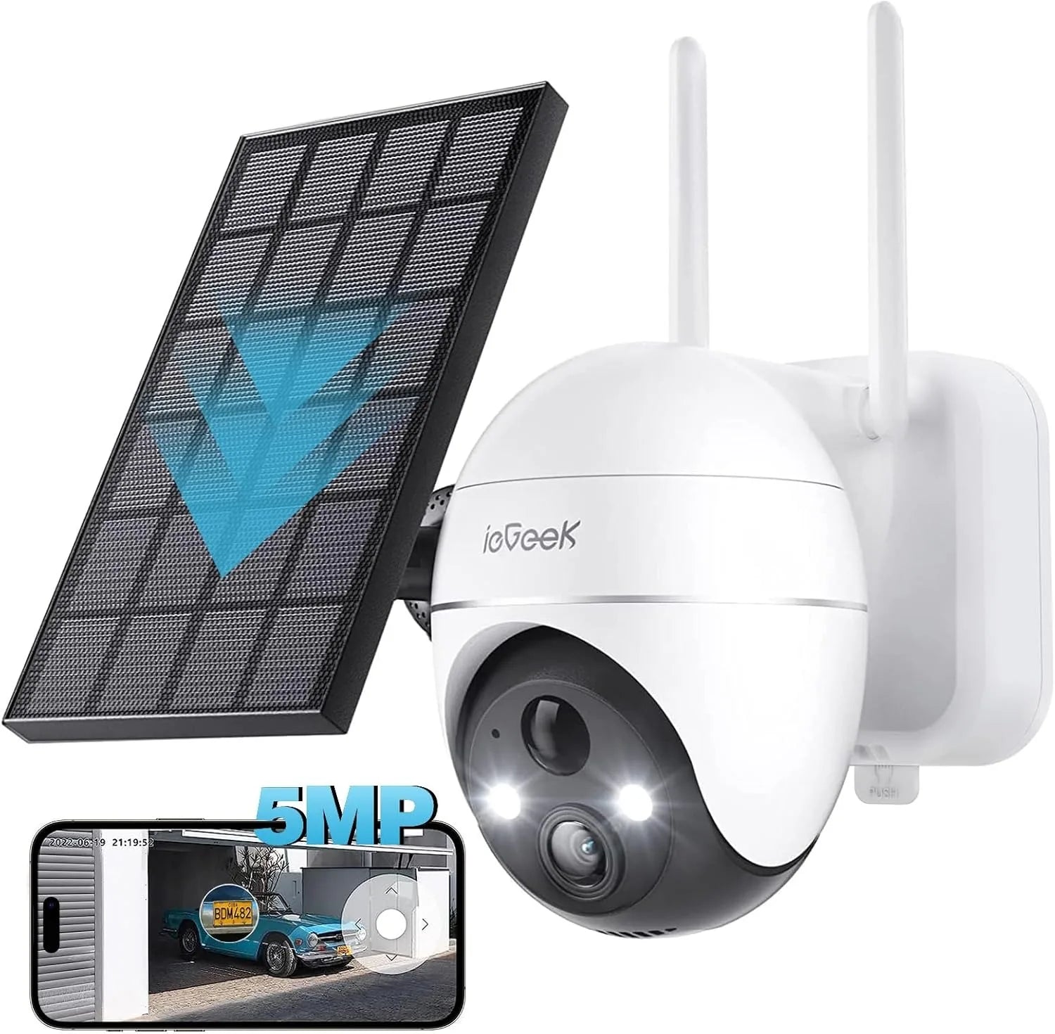 ieGeek 5MP Solar Outdoor WiFi Security Camera – 360° Pan/Tilt, Colour Night Vision, PIR Detection & Two-Way Audio