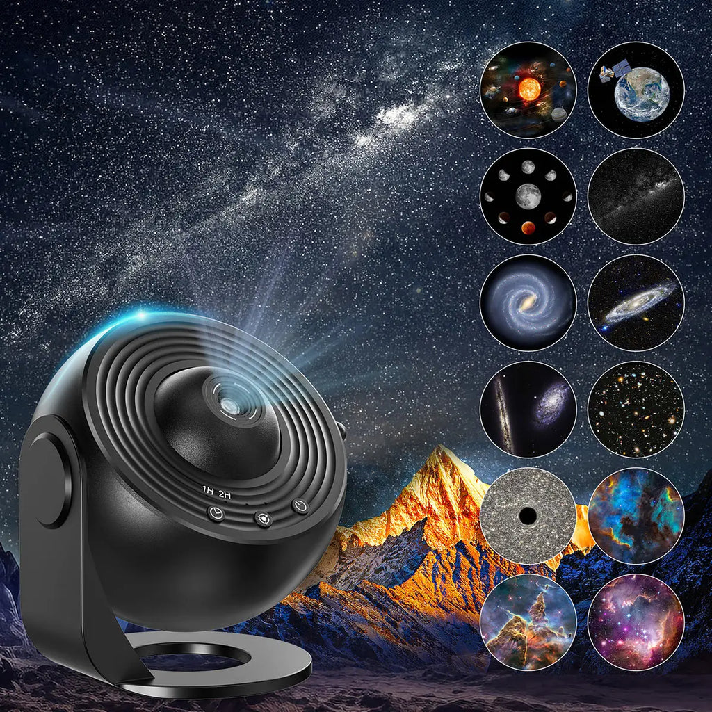 13-in-1 Galaxy Star Projector — HD, 360° Rotation, 13 Film Discs, Timer, Kids & Adults