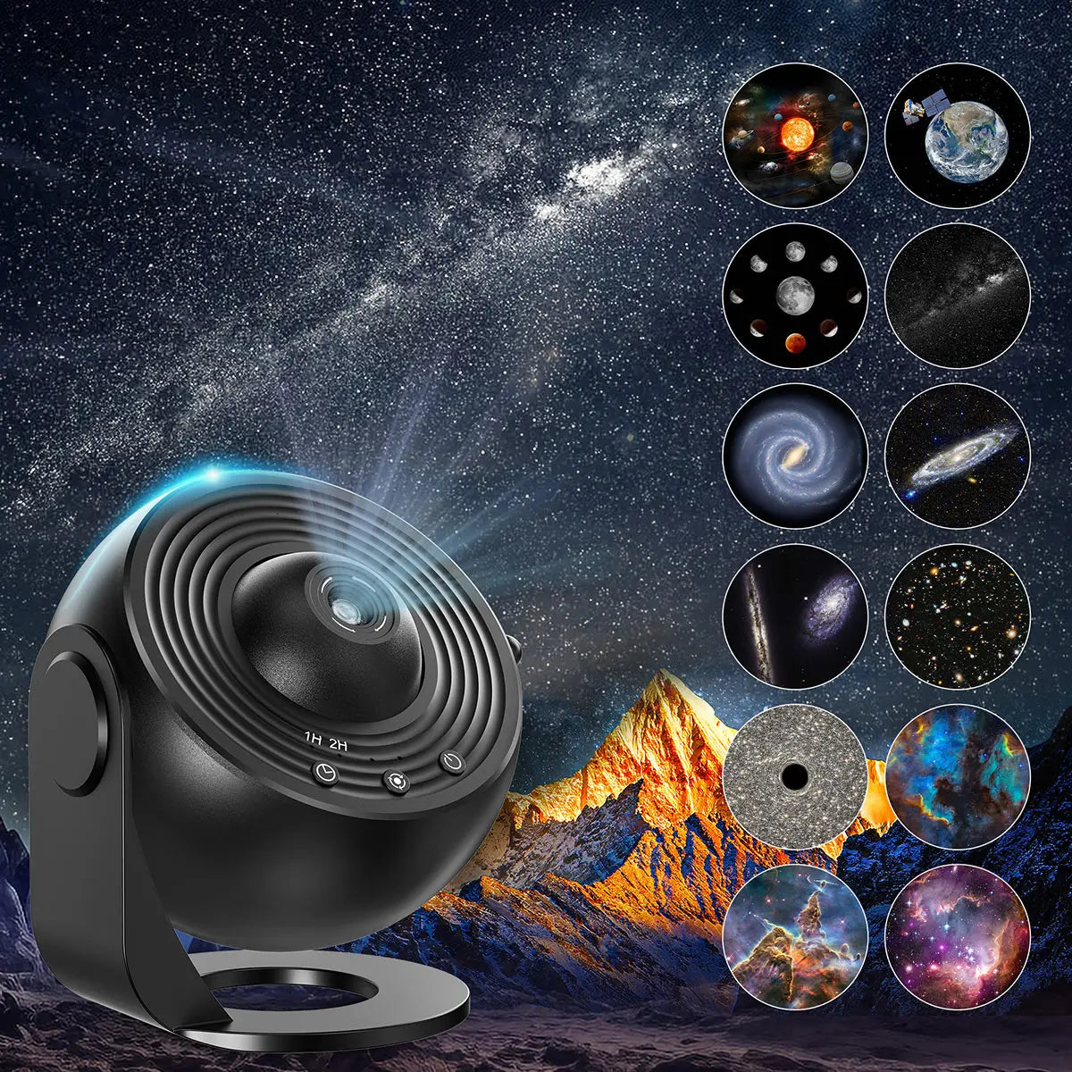 13-in-1 Galaxy Star Projector — HD, 360° Rotation, 13 Film Discs, Timer, Kids & Adults